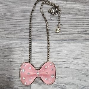 Betsys Johnson Pink Bow Pendant Necklace